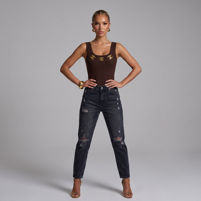 Chanel Embellished Ribbed Bodysuit – Brown
