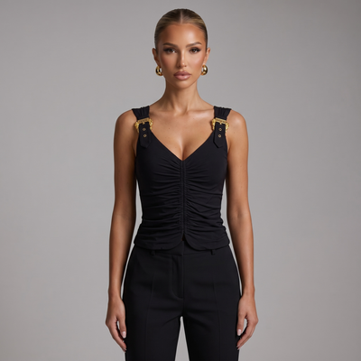🖤 Versace Jeans Couture Ruched Buckle Top ✨