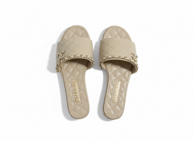 CHANEL Quilted Chain Slides – Beige 🤍✨ | Classic Luxury Comfort