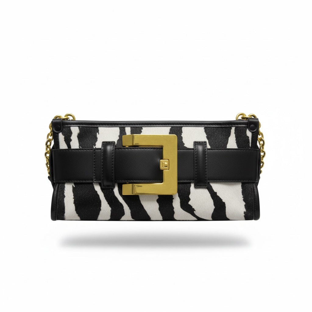 🖤 Balmain Zebra Print Shoulder Bag with Gold Buckle ✨