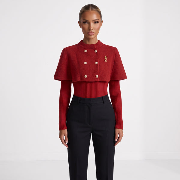 Saint Laurent Cropped Cape Sweater – Red 🔴