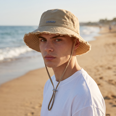 👒 Jacquemus Beige Frayed Bucket Hat – Effortless French Chic 🏖️🕊️