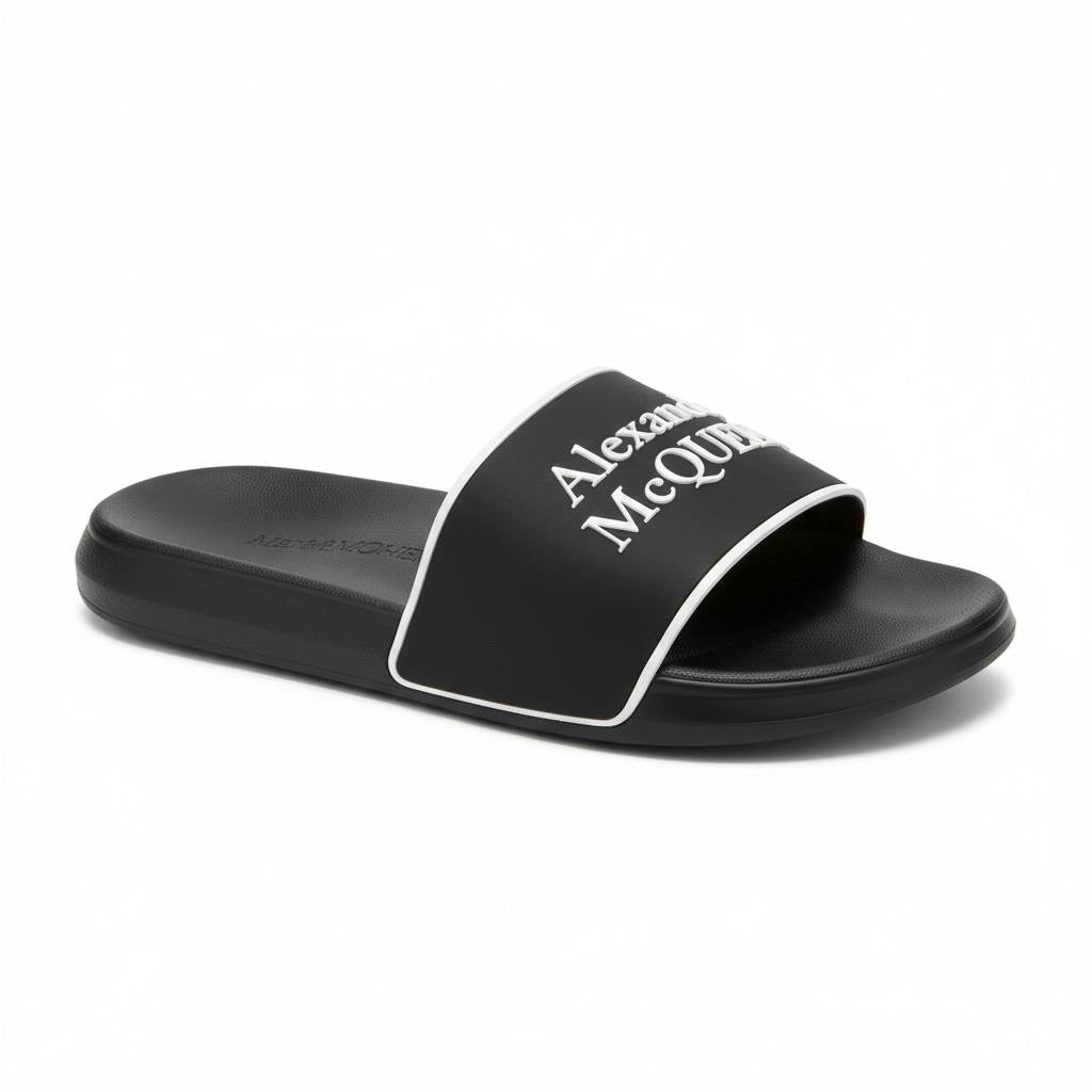Alexander McQueen Black & White Logo Slides 🖤🤍🔥 | Iconic Luxury Summer Essential 👑
