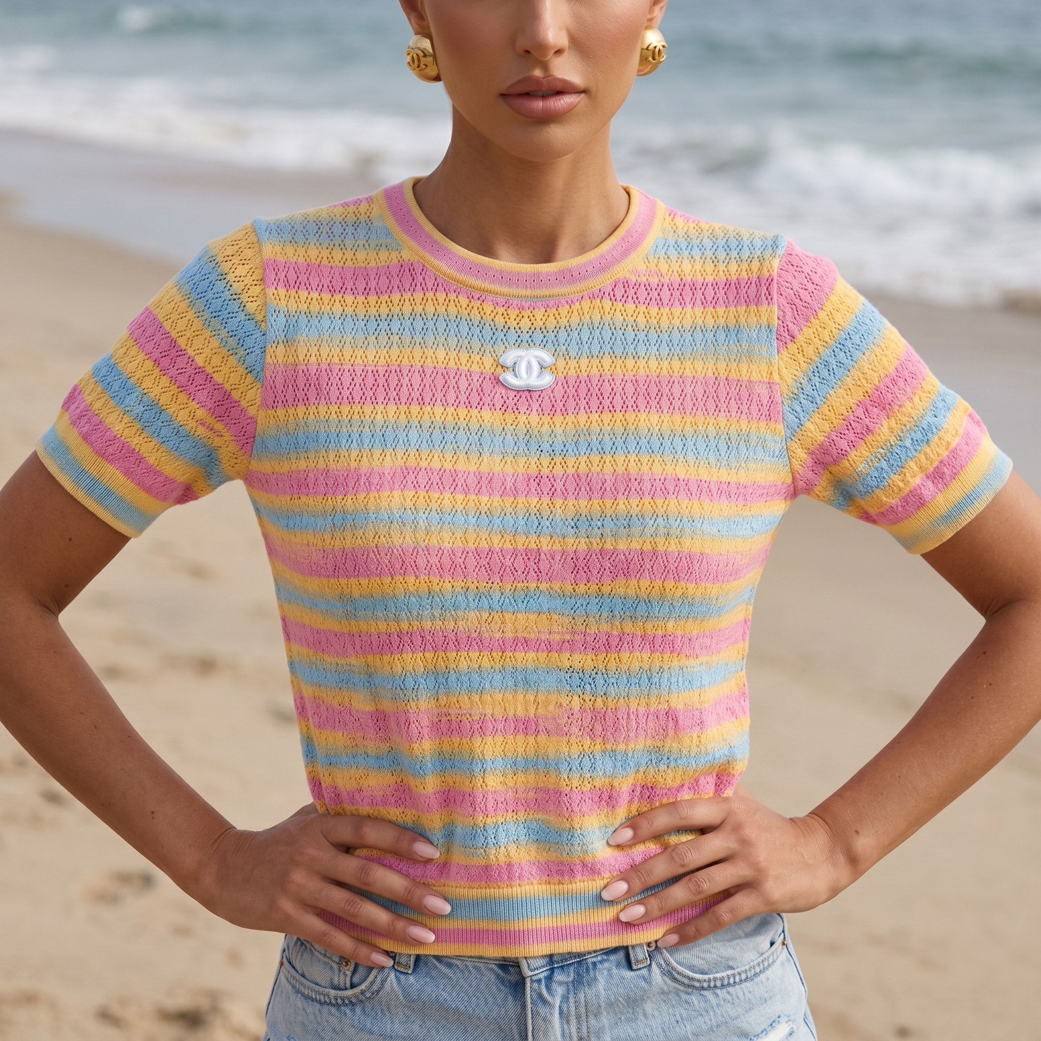 🌈 Chanel Pastel Stripe Knit Top
