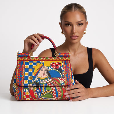 Dolce & Gabbana colorful Sicily top-handle bag with playing-card style print and gold hardware