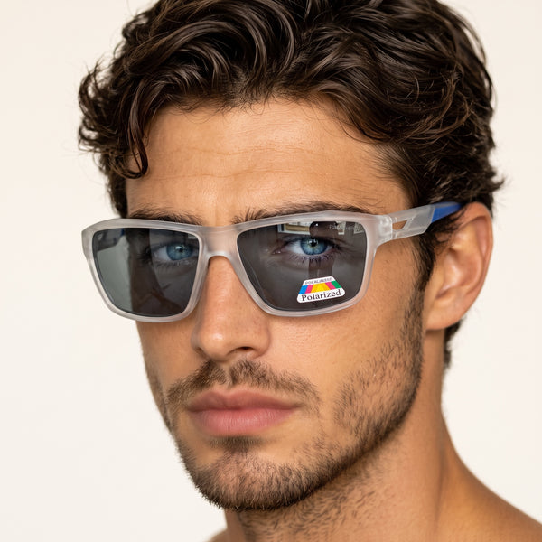Polaroid Rectangular Sunglasses – Frosted Grey 🕶️
