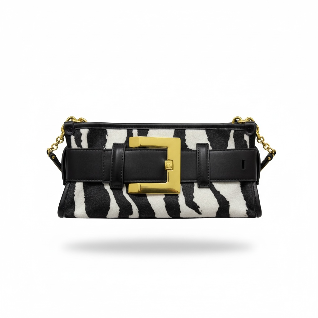 🖤 Balmain Zebra Print Shoulder Bag with Gold Buckle ✨