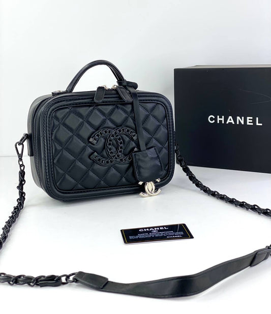 Chanel Quilted Vanity Bag in Black with Gold Accents