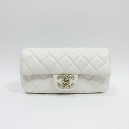 🤍 Chanel White Quilted Pearl CC Flap Bag – Classic Chain Shoulder Bag