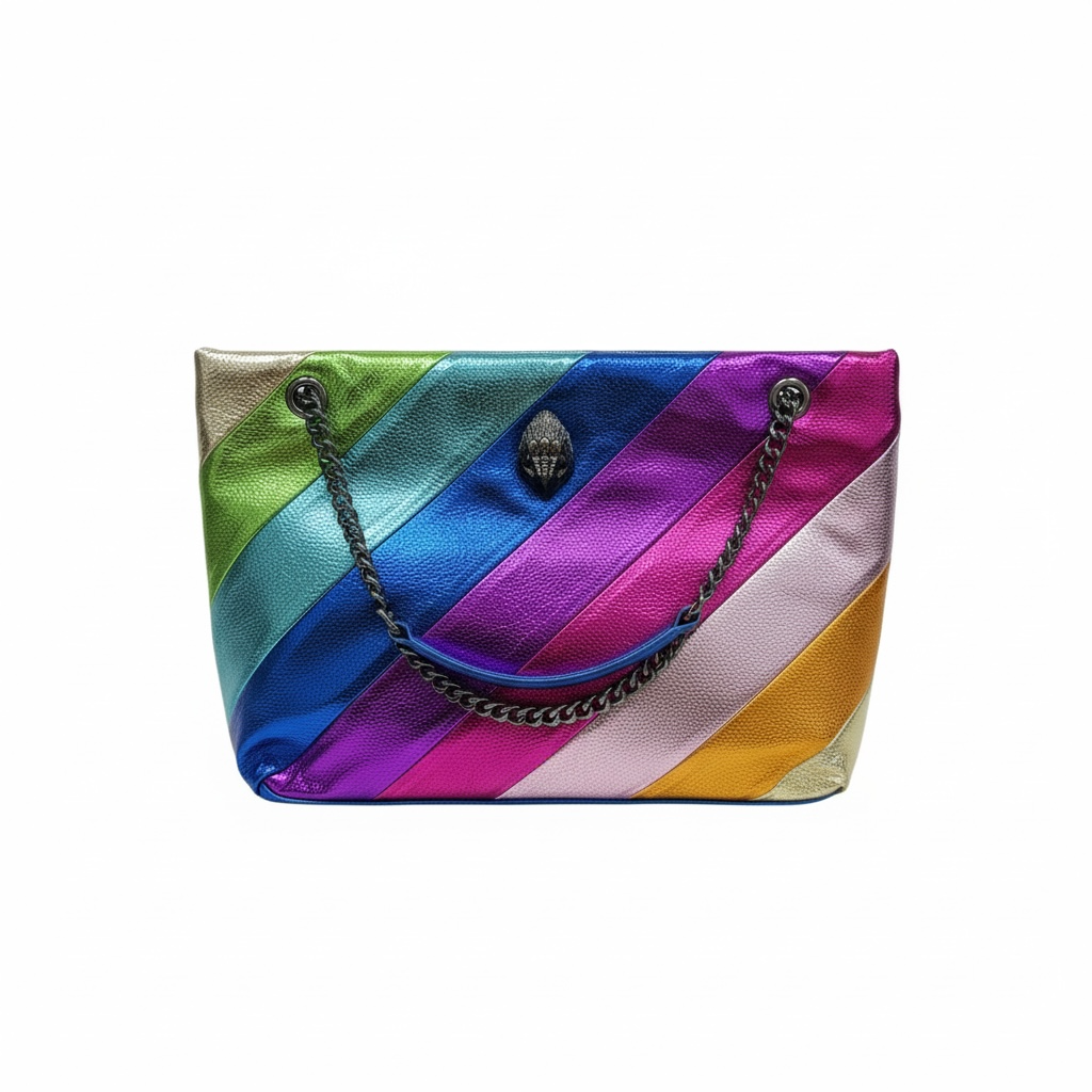 🌈 Kurt Geiger Rainbow Metallic Stripe Shoulder Bag – Statement Chain Tote