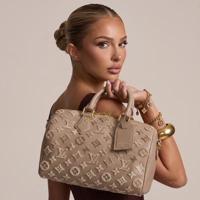 🤍 Louis Vuitton Monogram Empreinte Speedy Handbag – Beige