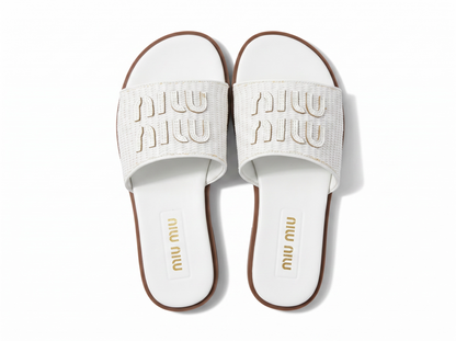 Miu Miu Embroidered Logo Slide Sandals – Elegant Summer Comfort 🤍