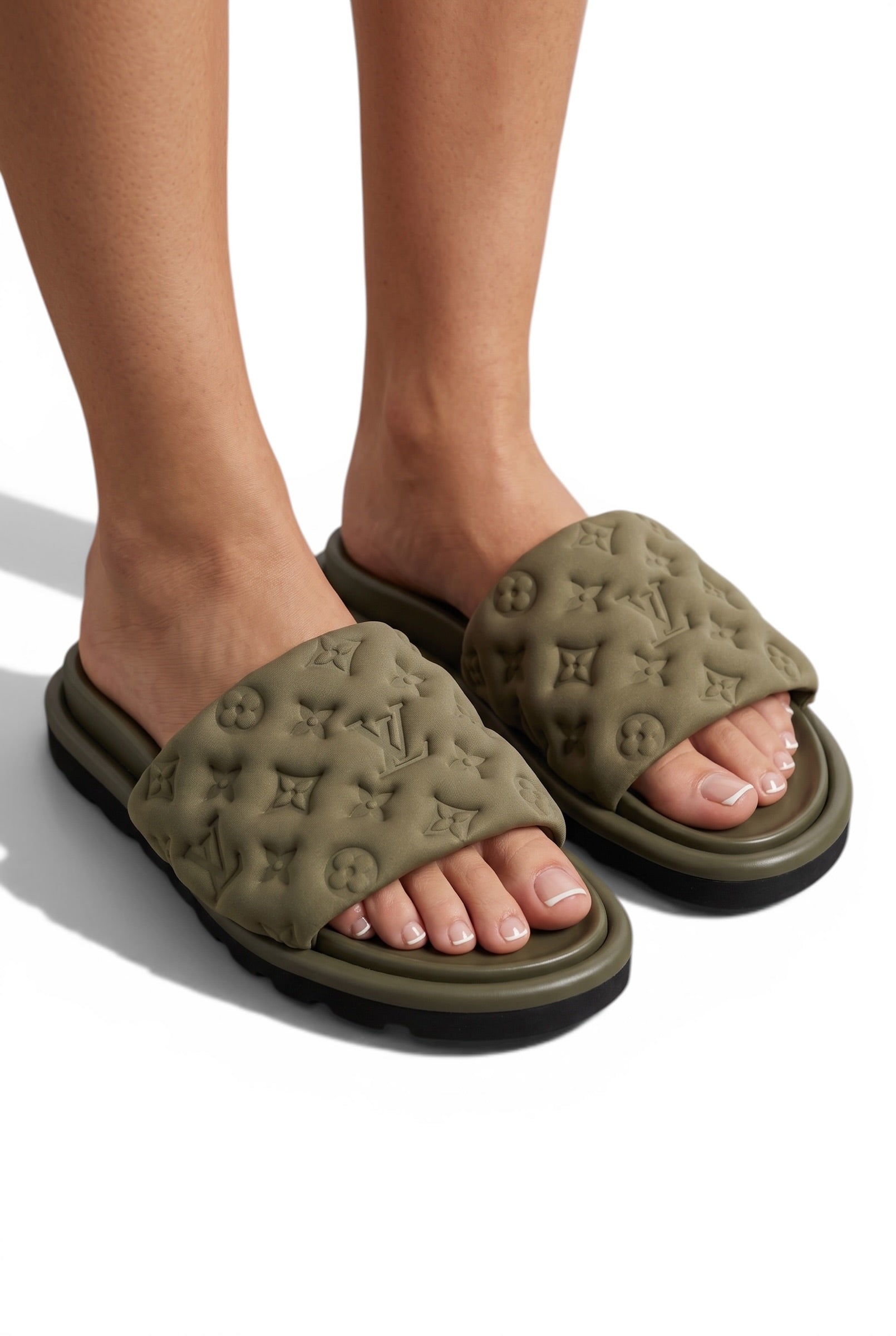Louis Vuitton Monogram Embossed Comfort Slide Sandals 🫒