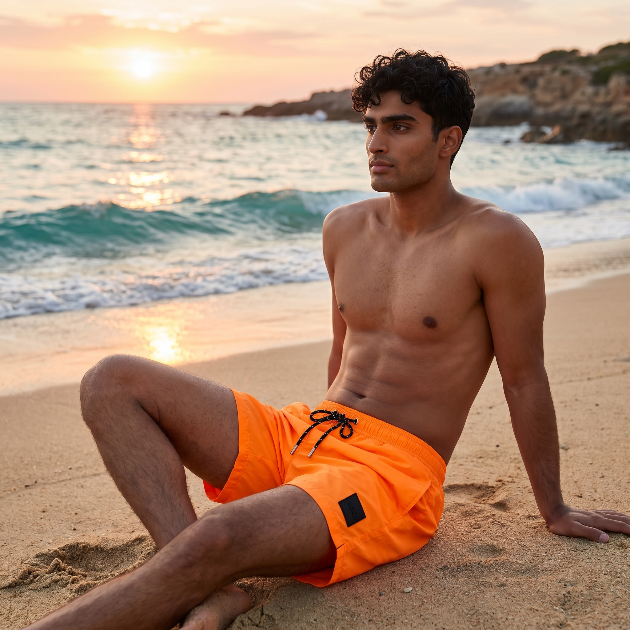 🧡🌅 Hugo Boss Neon Orange Swim Shorts – Luxury Summer Beachwear 🌊☀️
