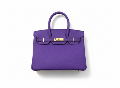 Hermès Birkin-Style Purple Leather Handbag with Twilly Strap & Charm 💜✨