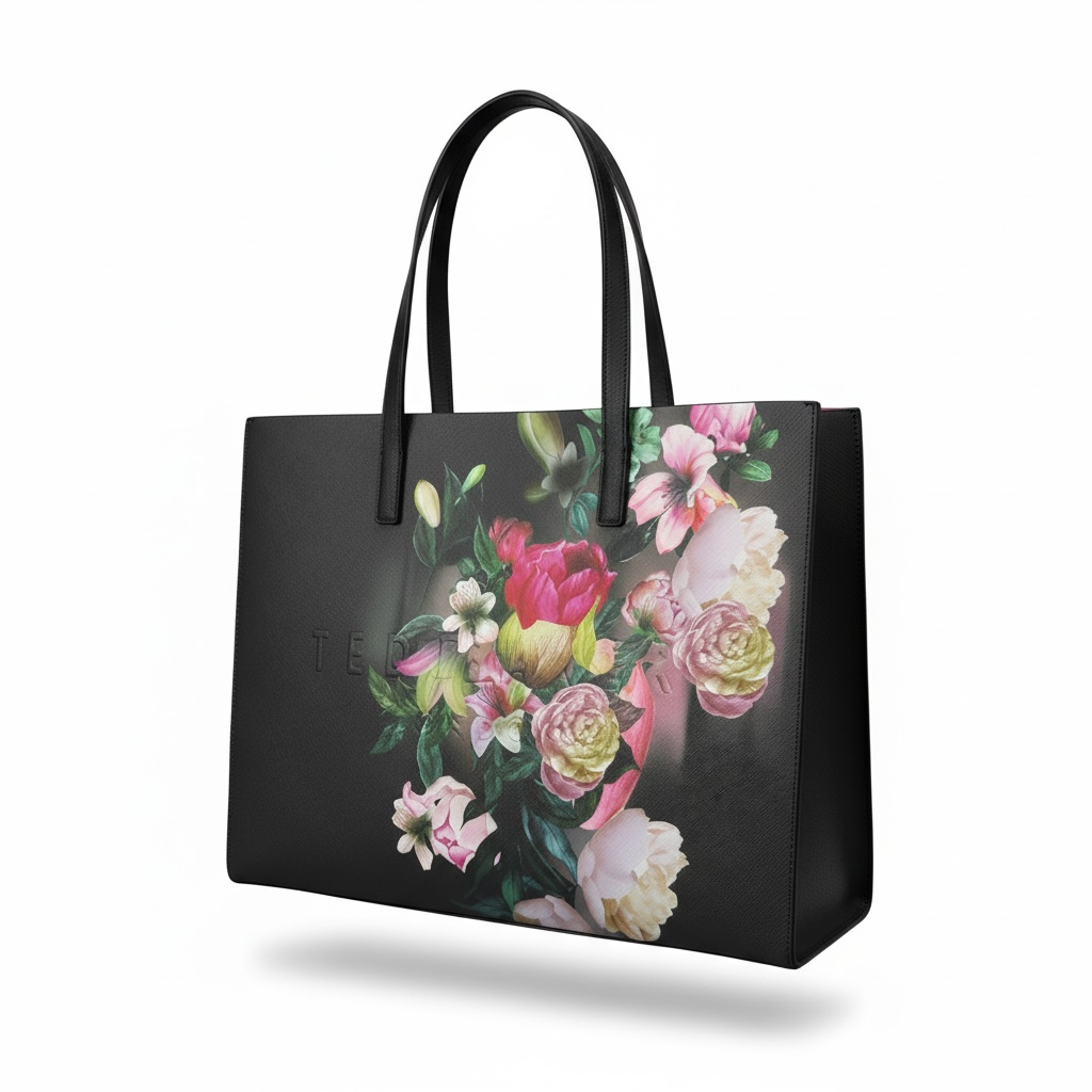 🌸 Ted Baker Black Floral Print Tote Bag – Elegant Designer Shoulder Tote