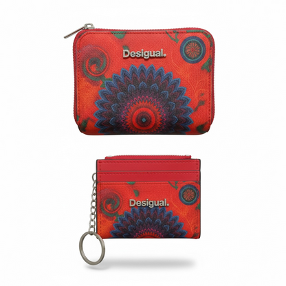🌺 Desigual Vibrant Mandala Wallet & Card Holder Set 🔴✨