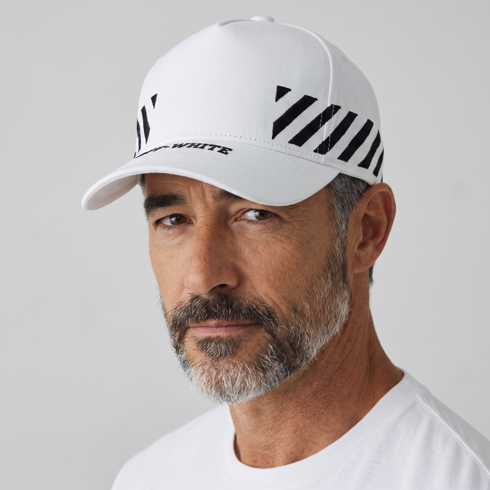 🧢✨ Off-White Diagonal Stripe Baseball Cap – White & Black 🤍🖤