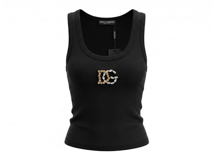 Dolce & Gabbana DG Embellished Ribbed Tank Top – Black 🖤✨