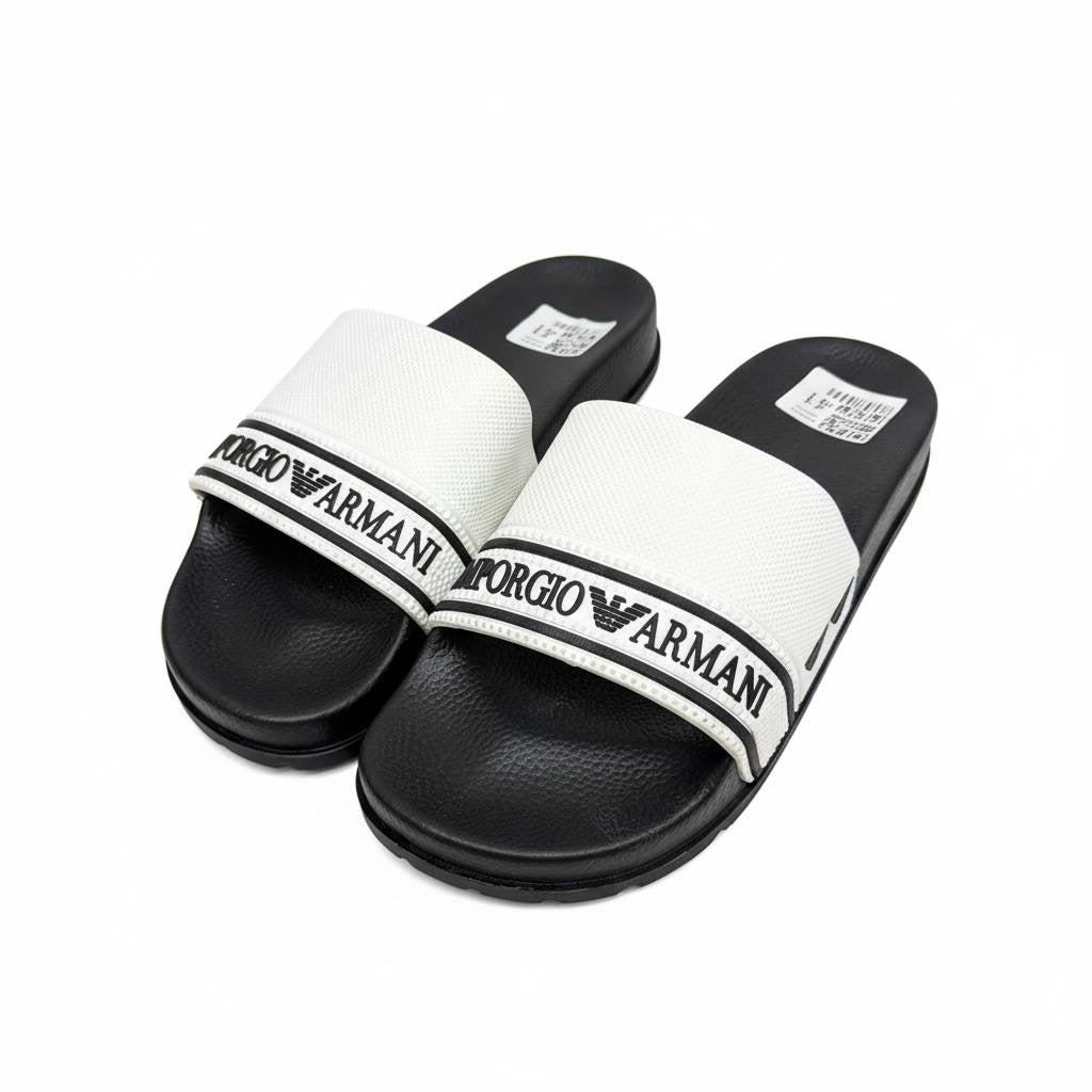 Giorgio Armani Logo Slides – White & Black Edition ⚪🖤