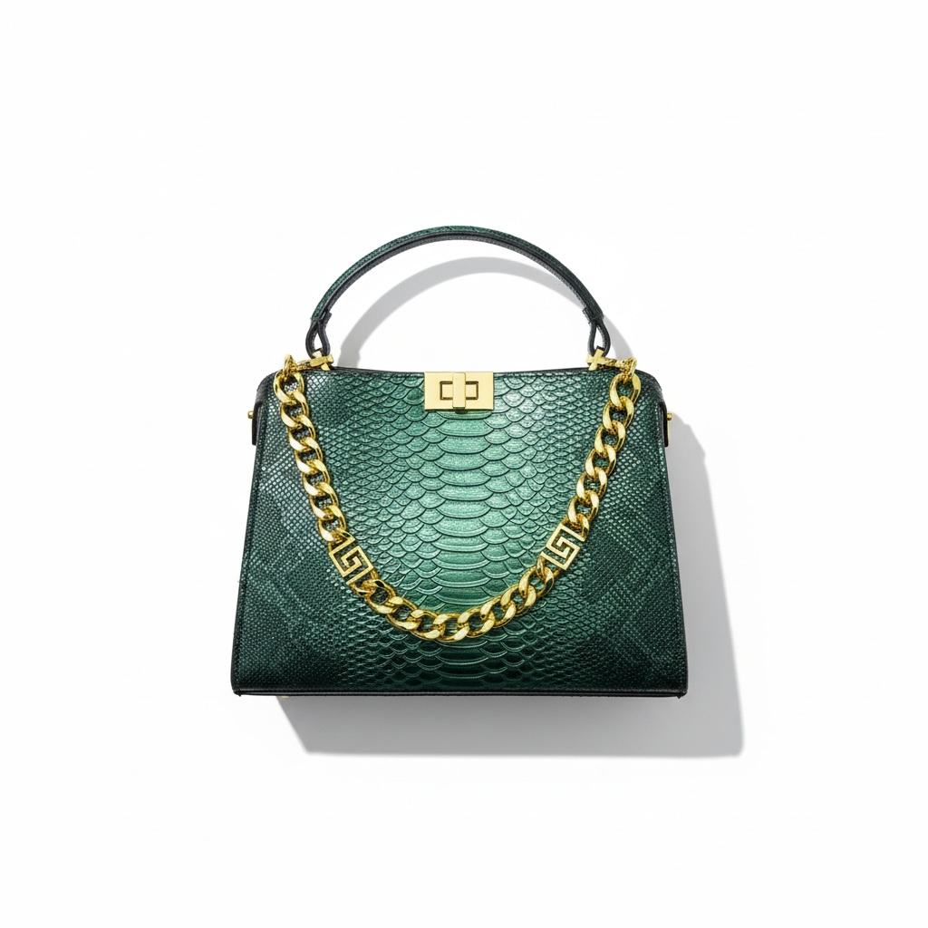 Fendi Emerald Snake-Embossed Handbag 💚✨ | Luxury Chain Designer Bag