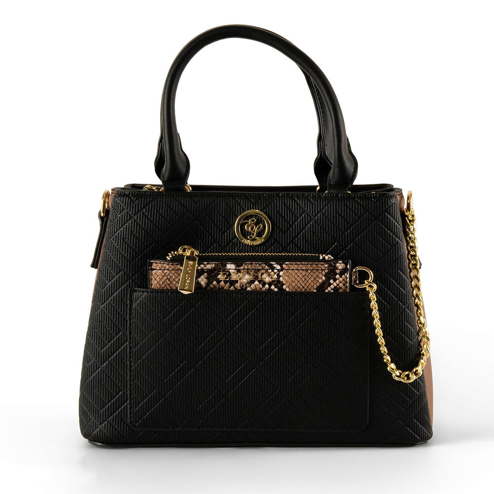 Emily Loran Black Textured Handbag with Snake Accent 🖤👜✨