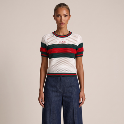 🤍❤️💚 Gucci Web Stripe Open Knit Top | One Size