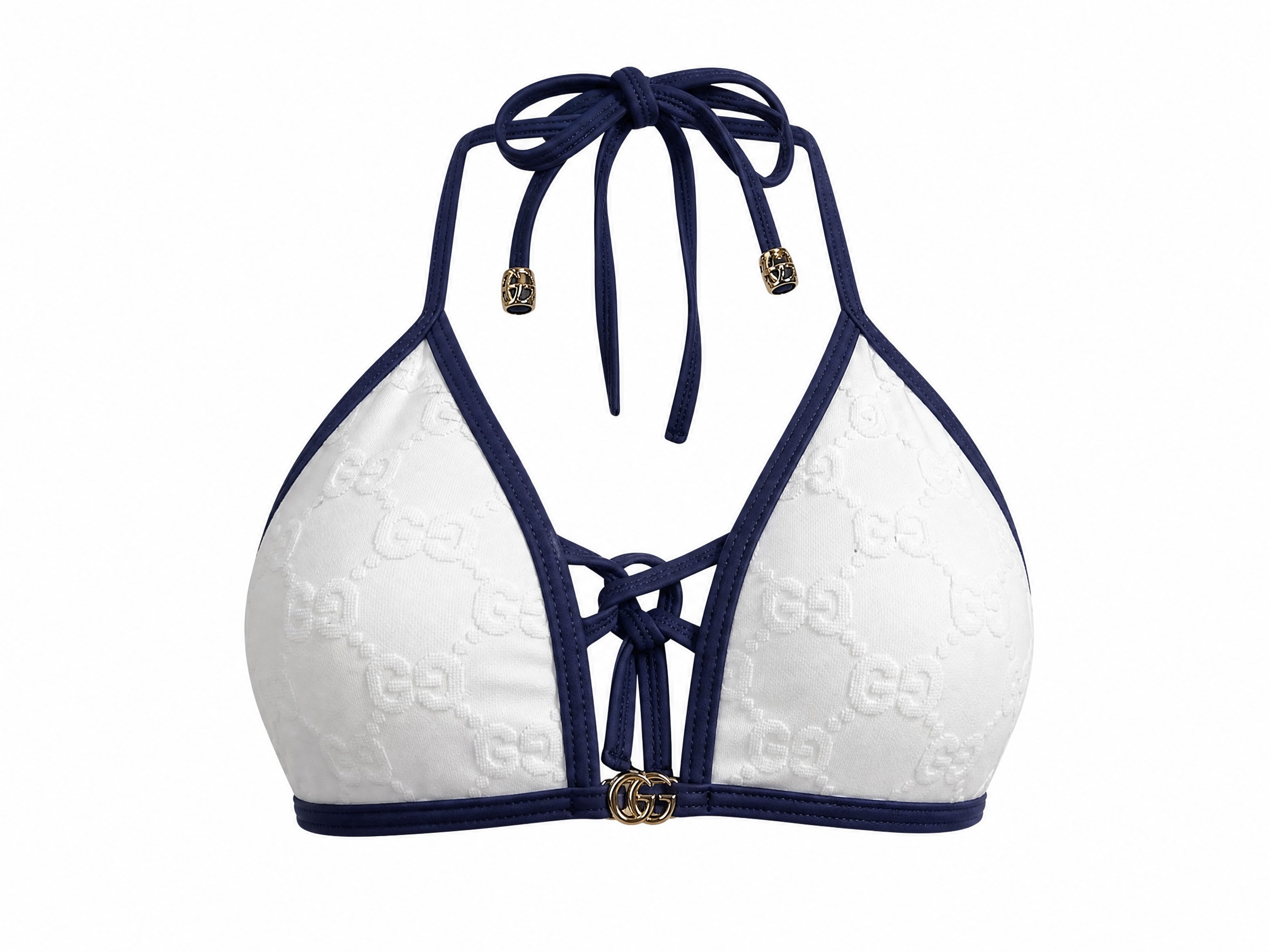 Gucci GG Embossed Triangle Bikini Set – White & Navy 🤍💙🌊