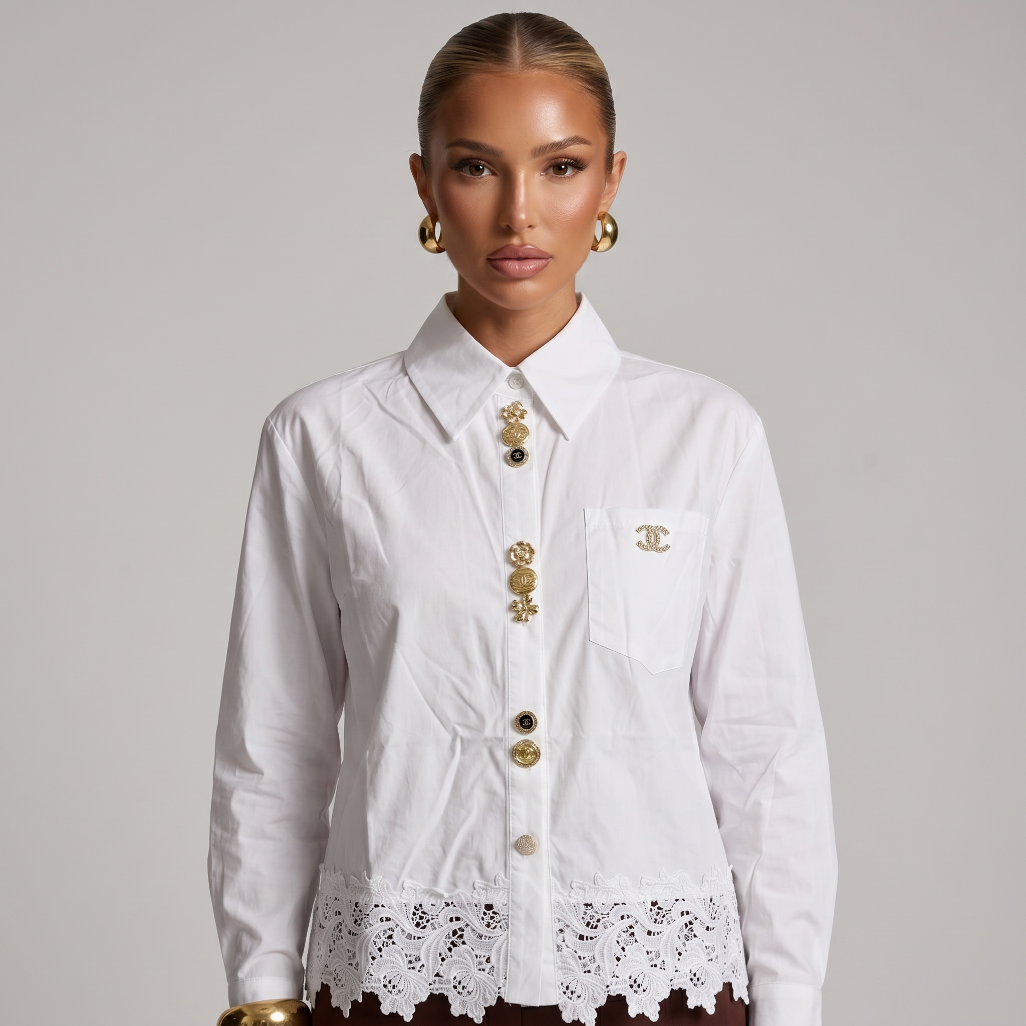 Chanel Lace Hem Button-Up Shirt 🤍✨
