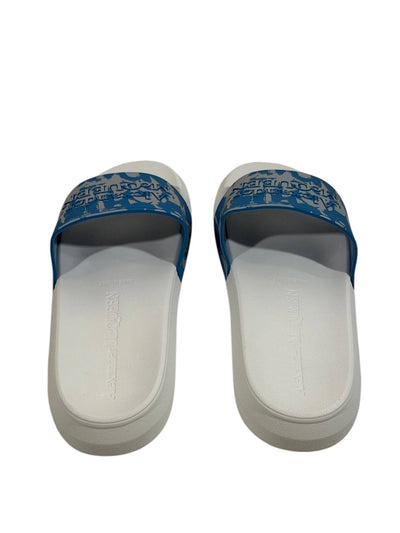 Alexander McQueen Urban Graphic Slide Sandals – Blue & White Luxury Streetwear 💙✨