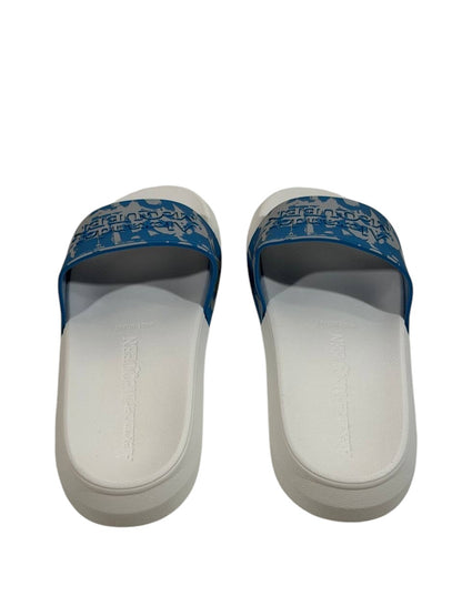 Alexander McQueen Urban Graphic Slide Sandals – Blue & White Luxury Streetwear 💙✨
