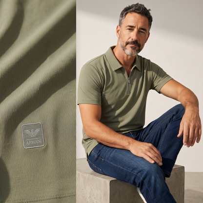 🫒✨ Emporio Armani Olive Half-Zip Polo Shirt – Luxury Minimal Edition 👔🔥