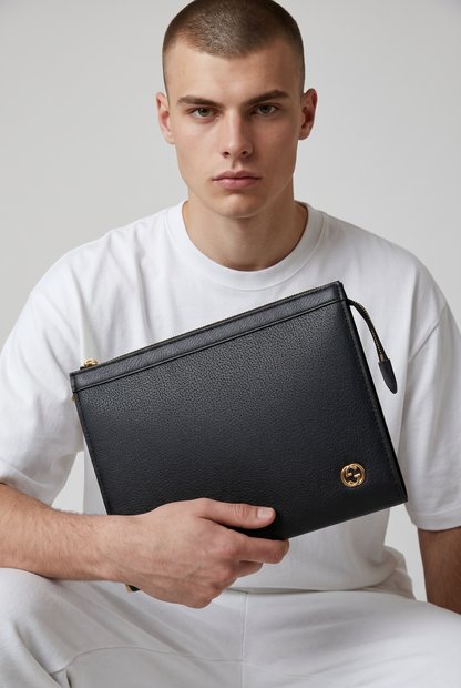 Gucci Black Leather Interlocking G Clutch Bag 🖤✨💼🔥