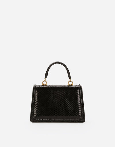 Dolce & Gabbana small black devotion top-handle bag with gold heart emblem