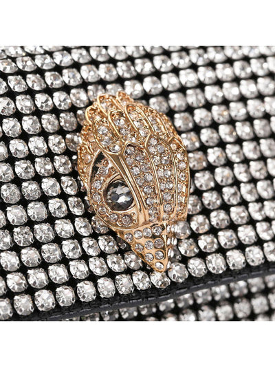 silver crystal shoulder bag with gold chunky chain and jeweled clasp
