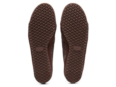 Onitsuka Tiger brown open-knit slip-on mule shoe shown from multiple angles