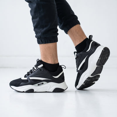 black and white Dior B22 chunky sneakers with mesh panels and sculpted sole