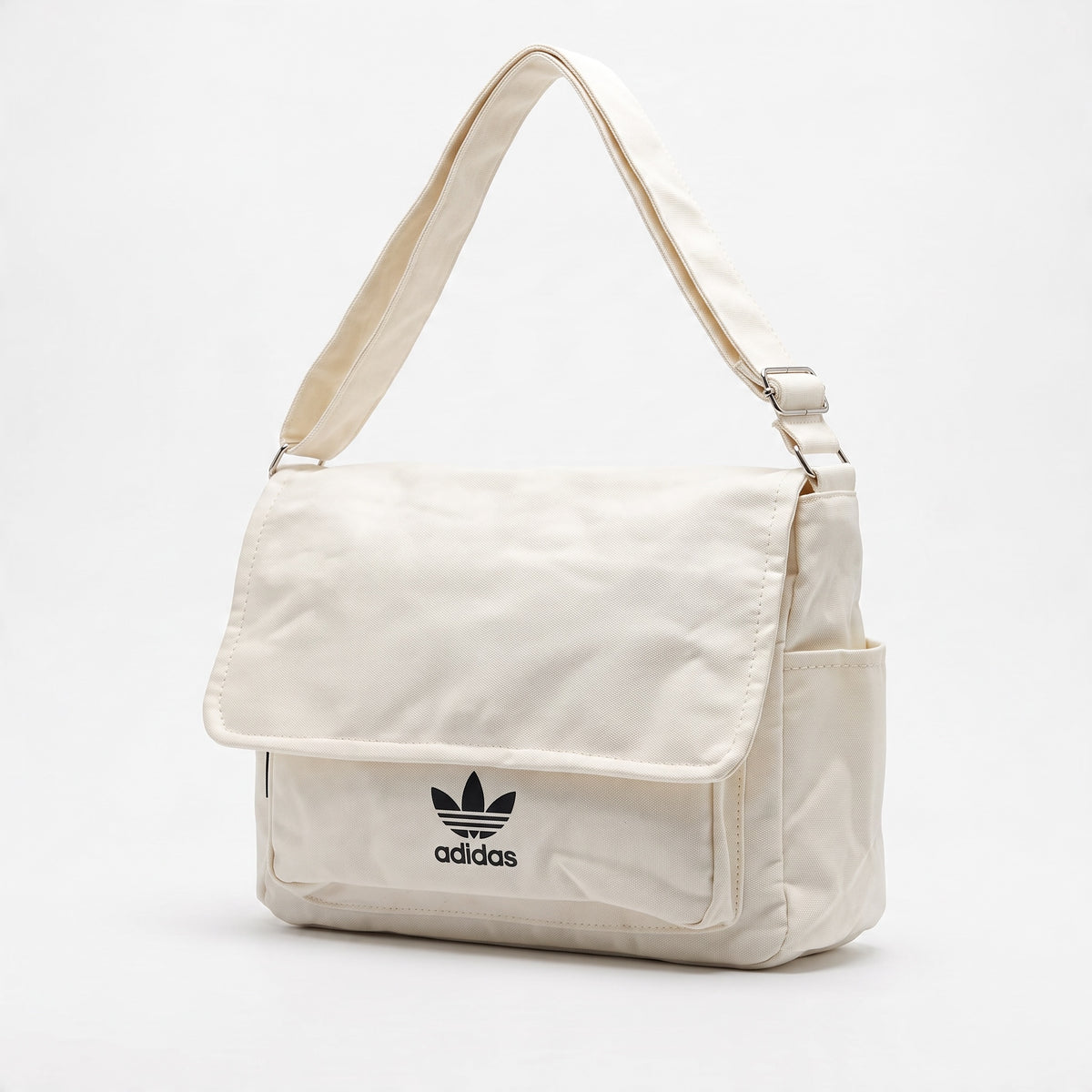Adidas chalk cream Trefoil messenger bag with flap and adjustable strap