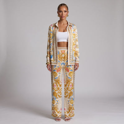 Versace cream printed button-up shirt with gold baroque seashell pattern