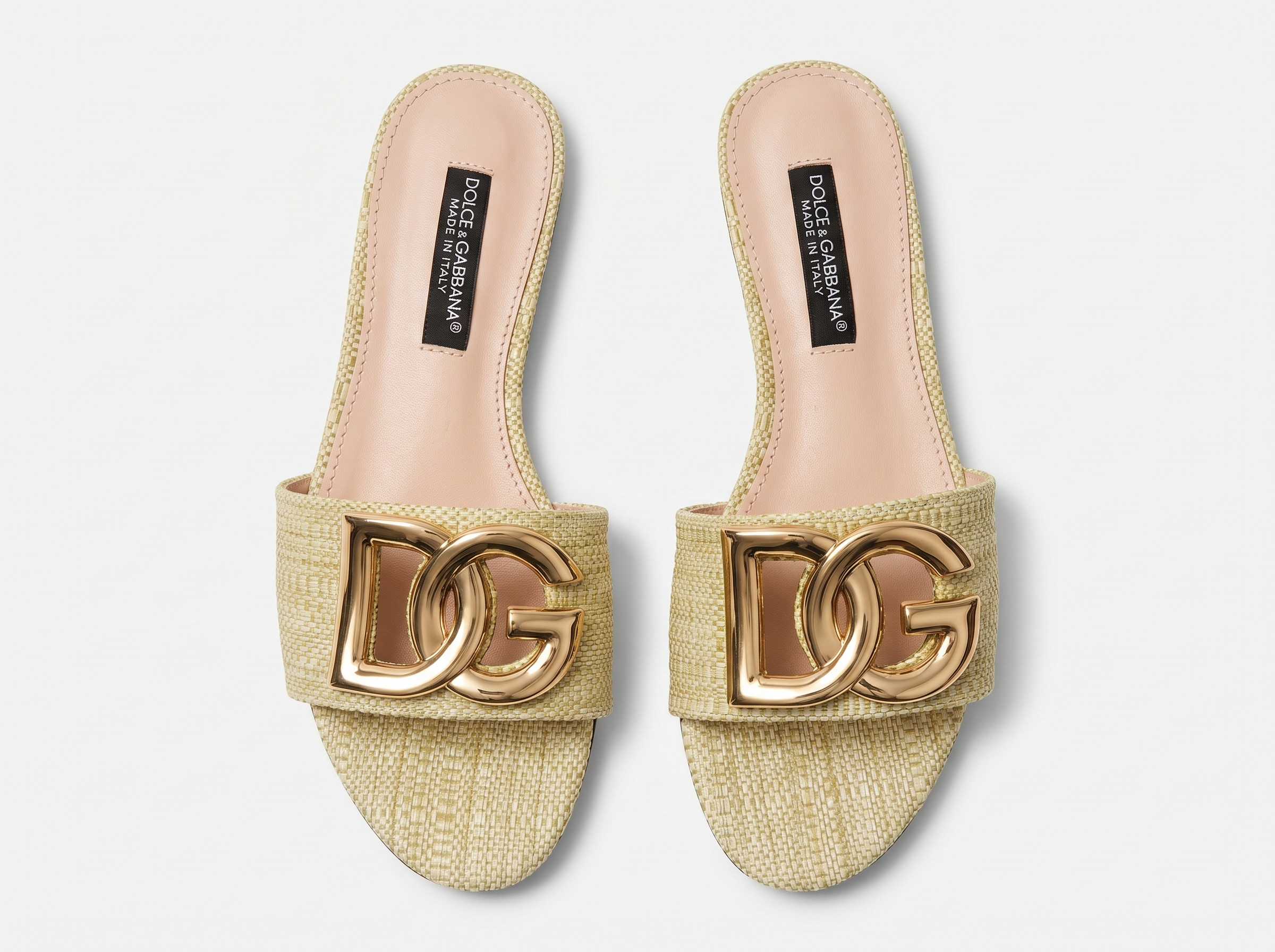 Dolce & Gabbana DG Raffia Slide Sandals – Champagne Gold ✨👡
