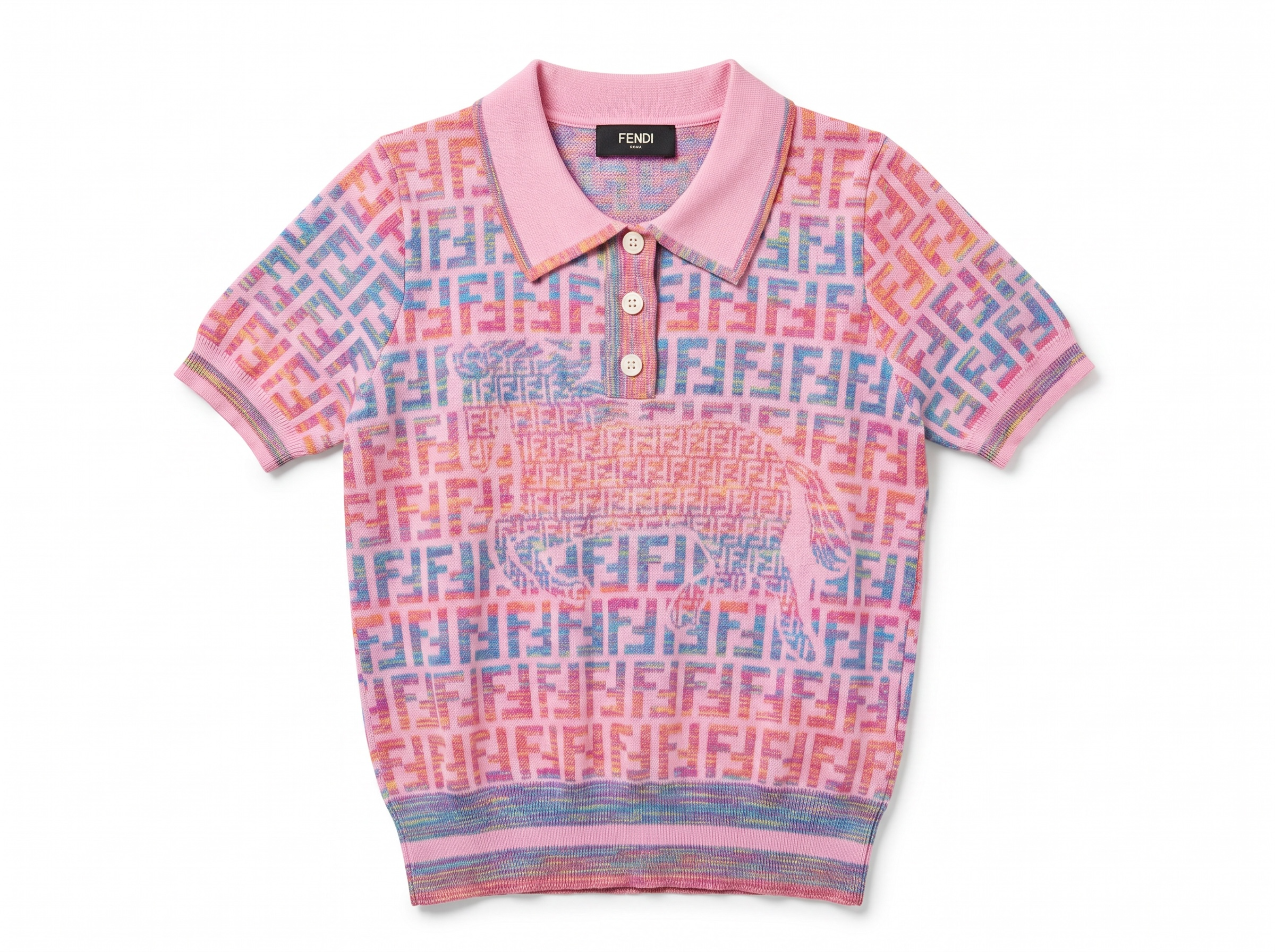 💖 Fendi Pastel FF Monogram Knit Polo Top