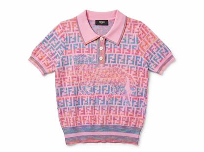 💖 Fendi Pastel FF Monogram Knit Polo Top