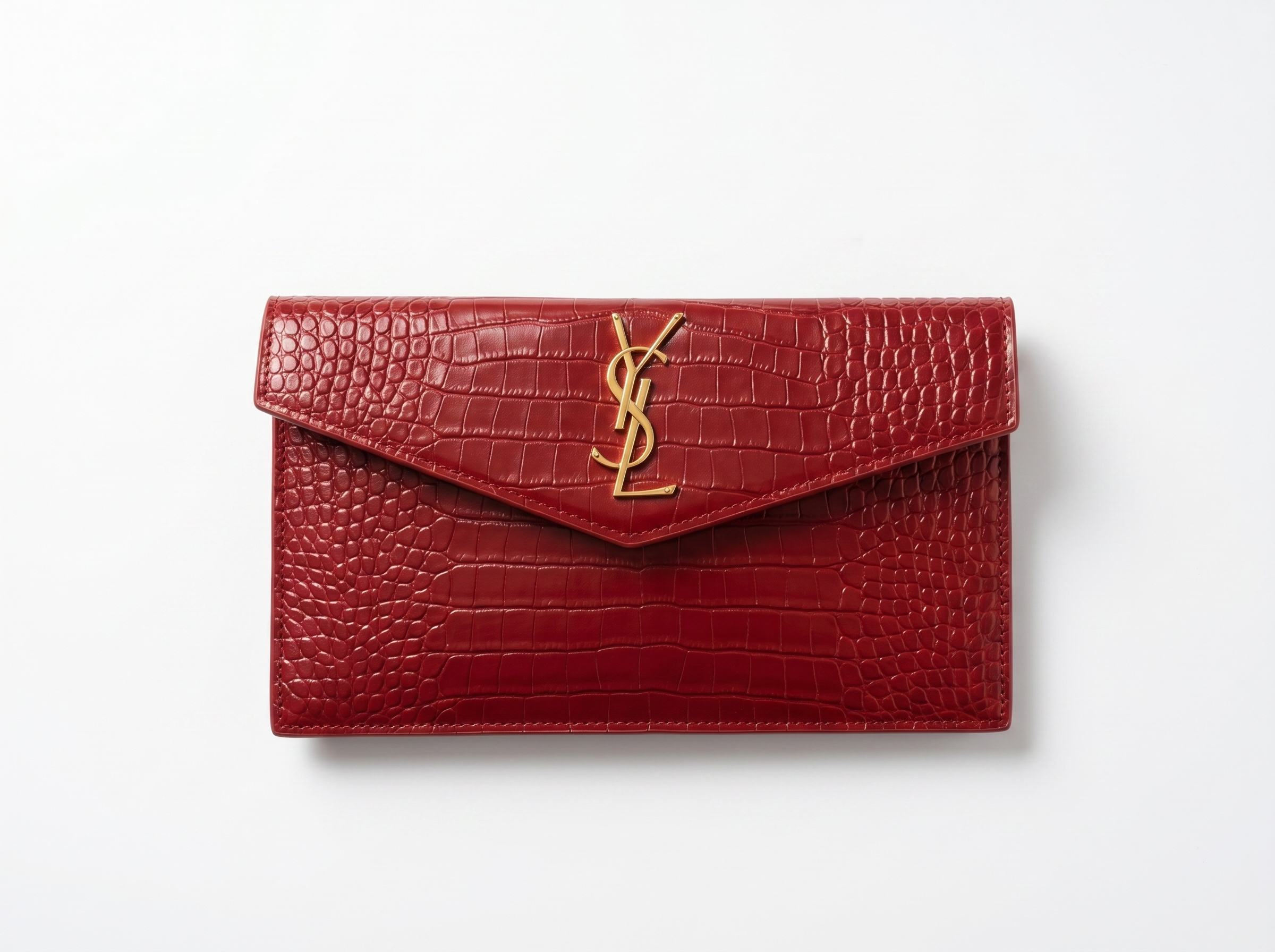 Saint Laurent Red Croc-Embossed YSL Envelope Clutch ❤️🐊✨👛🔥