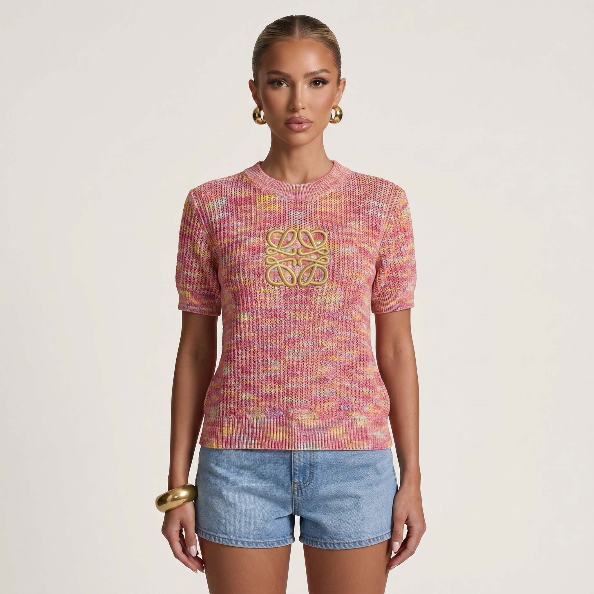 🌸 Loewe Anagram Melange Knit Top – Pink Multi