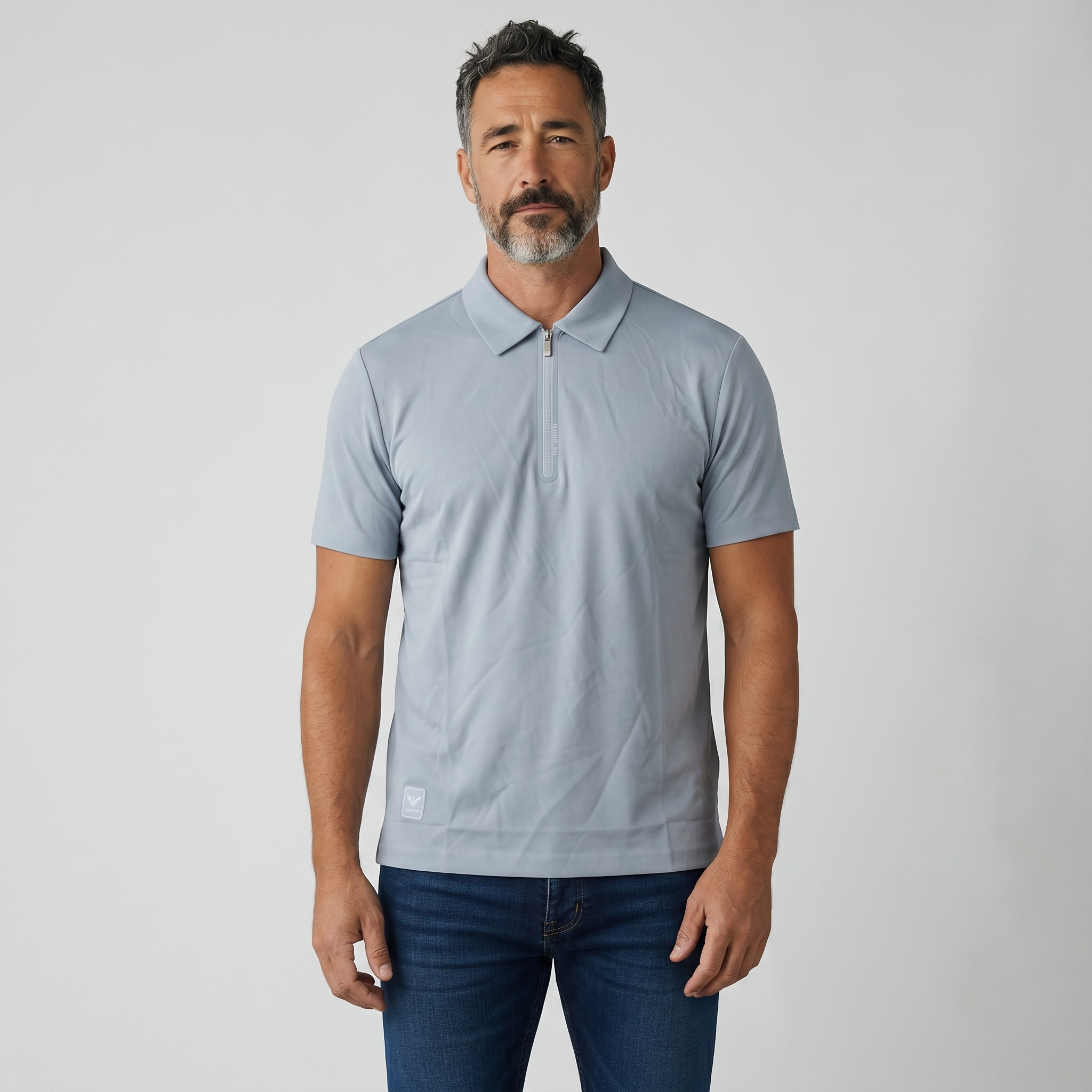 💎❄️ Emporio Armani Ice Blue Zip Polo Shirt – Luxury Modern Collection 👔✨