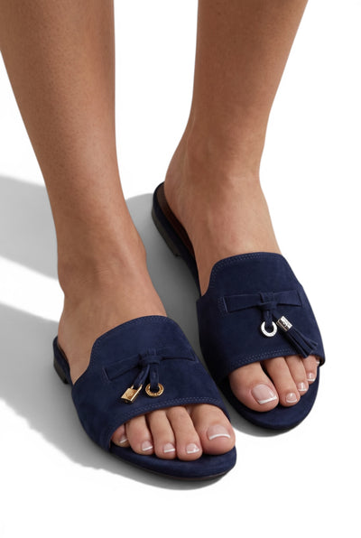 LORO PIANA Style Navy Suede Slides 💙✨ | Elegant Minimal Edition