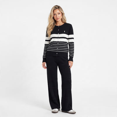 Polo Ralph Lauren navy and white striped button-up cardigan with embroidered pony logo