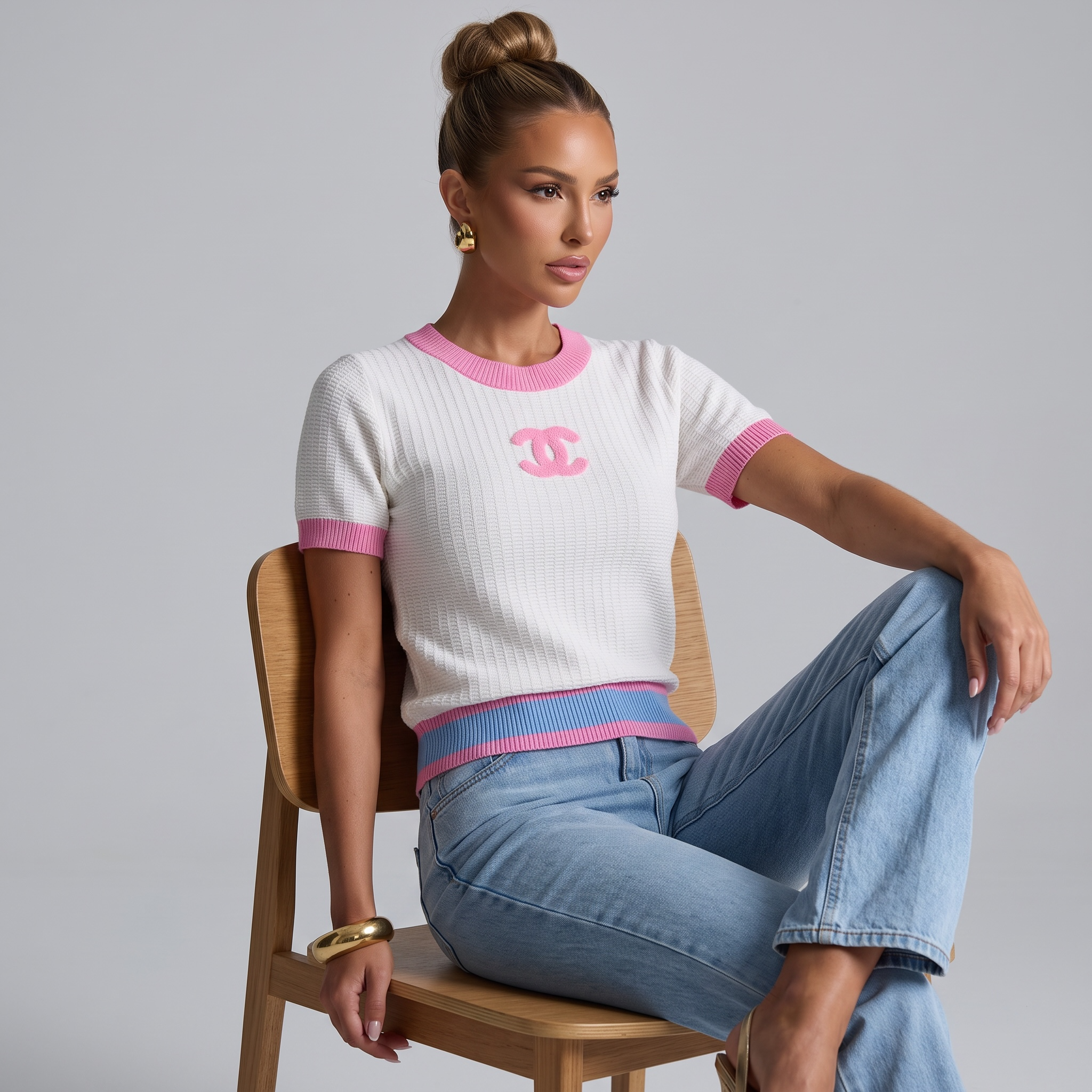 🩷 Chanel CC Color-Block Knit Top | One Size