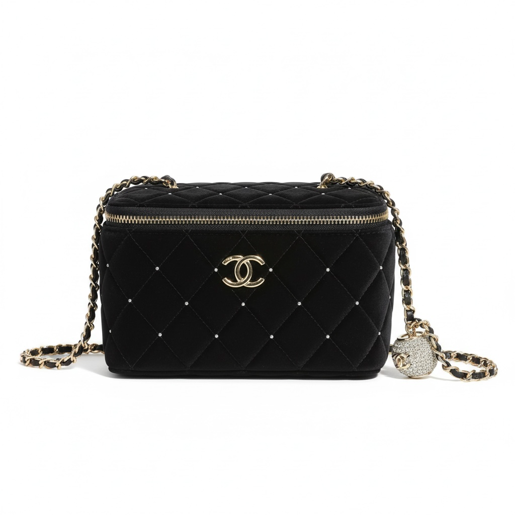 Chanel Quilted Vanity Crossbody – Black & Gold Crystal Edition ✨🖤