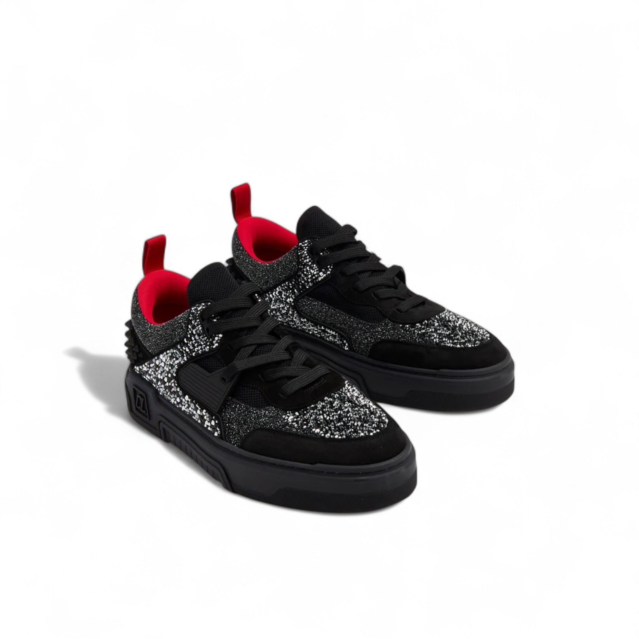 ✨ Christian Louboutin Black Glitter Spike Sneakers 👟 | Luxury Designer Red Sole Shoes 🔴